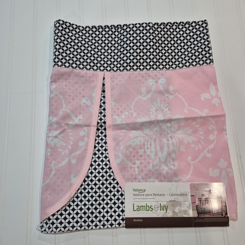 Lambs & Ivy Duchess Valance Baby Girl Nursery Pink Black White 53.5 X15" NEW